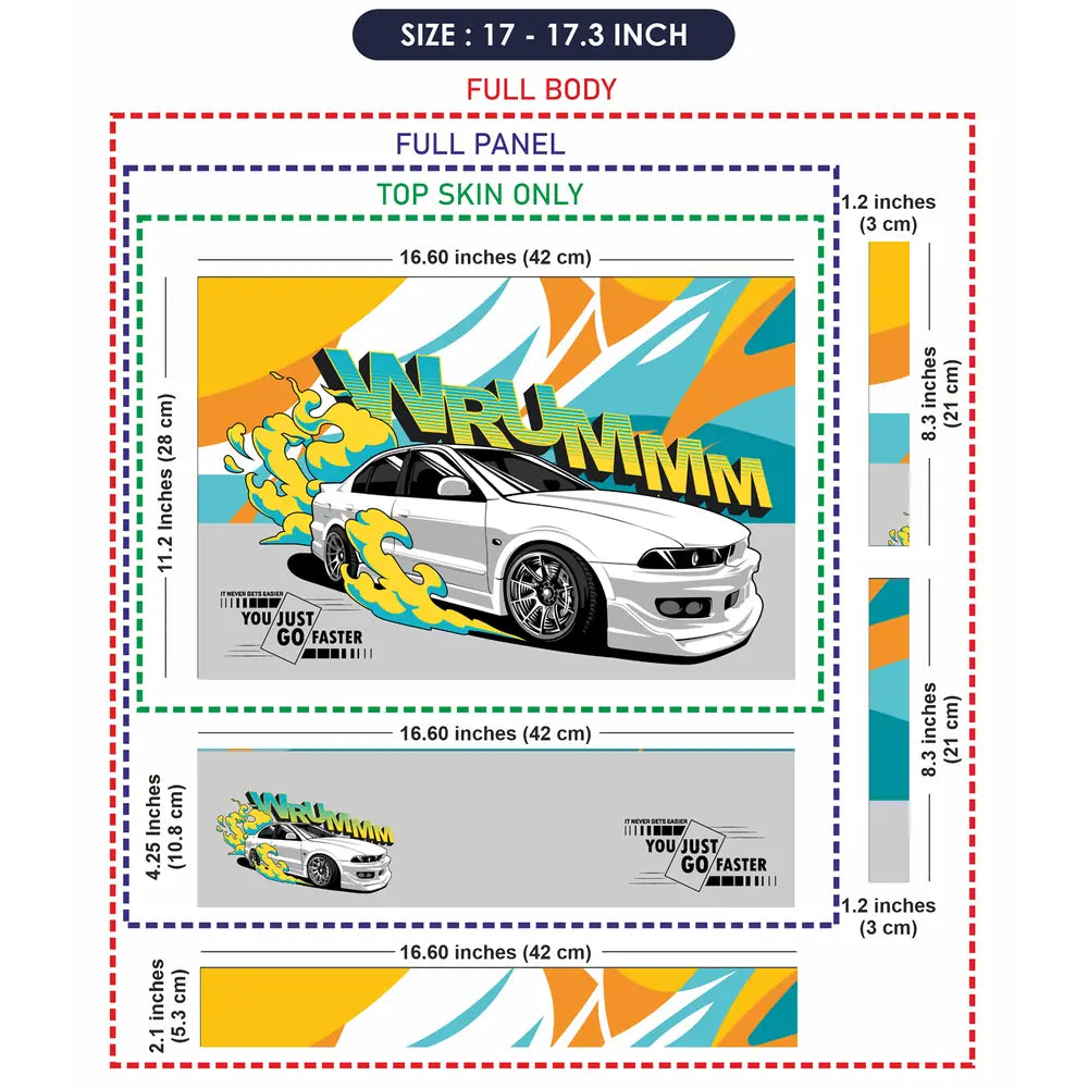 Wrummm You Just Go Faster White Sports Car with Flames Laptop Skin - View 9