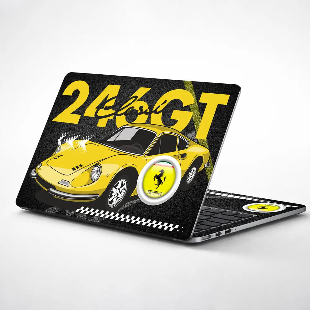 Yellow 24 GT Classic Sports Car Laptop Skin - View 1
