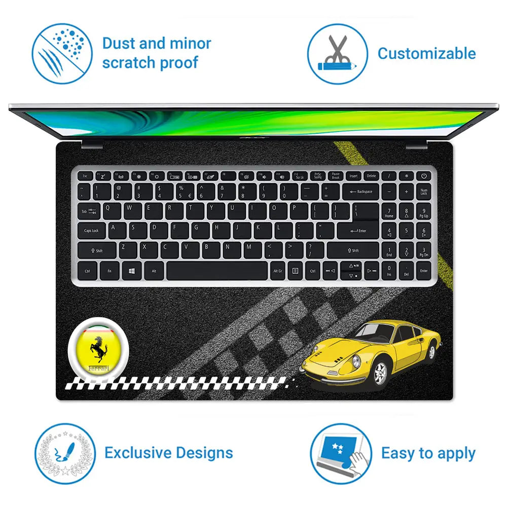 Yellow 24 GT Classic Sports Car Laptop Skin - View 5