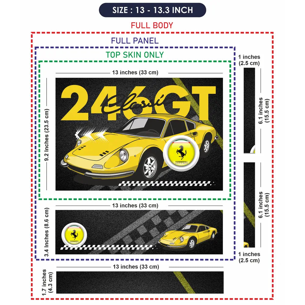 Yellow 24 GT Classic Sports Car Laptop Skin - View 6