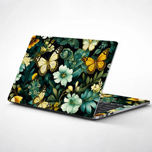 Yellow Butterflies Floral Dark Laptop Skin - View 1