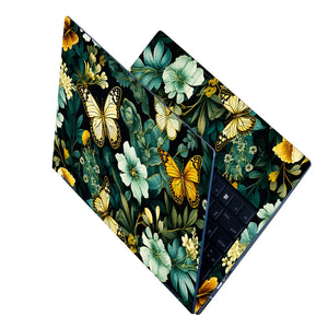 Yellow Butterflies Floral Dark Laptop Skin - View 2