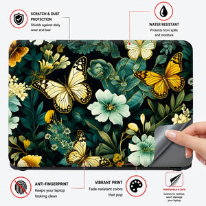 Yellow Butterflies Floral Dark Laptop Skin - View 4