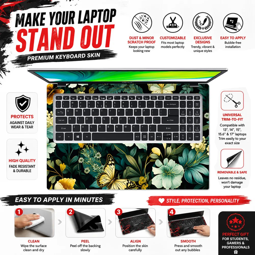 Yellow Butterflies Floral Dark Laptop Skin - View 5