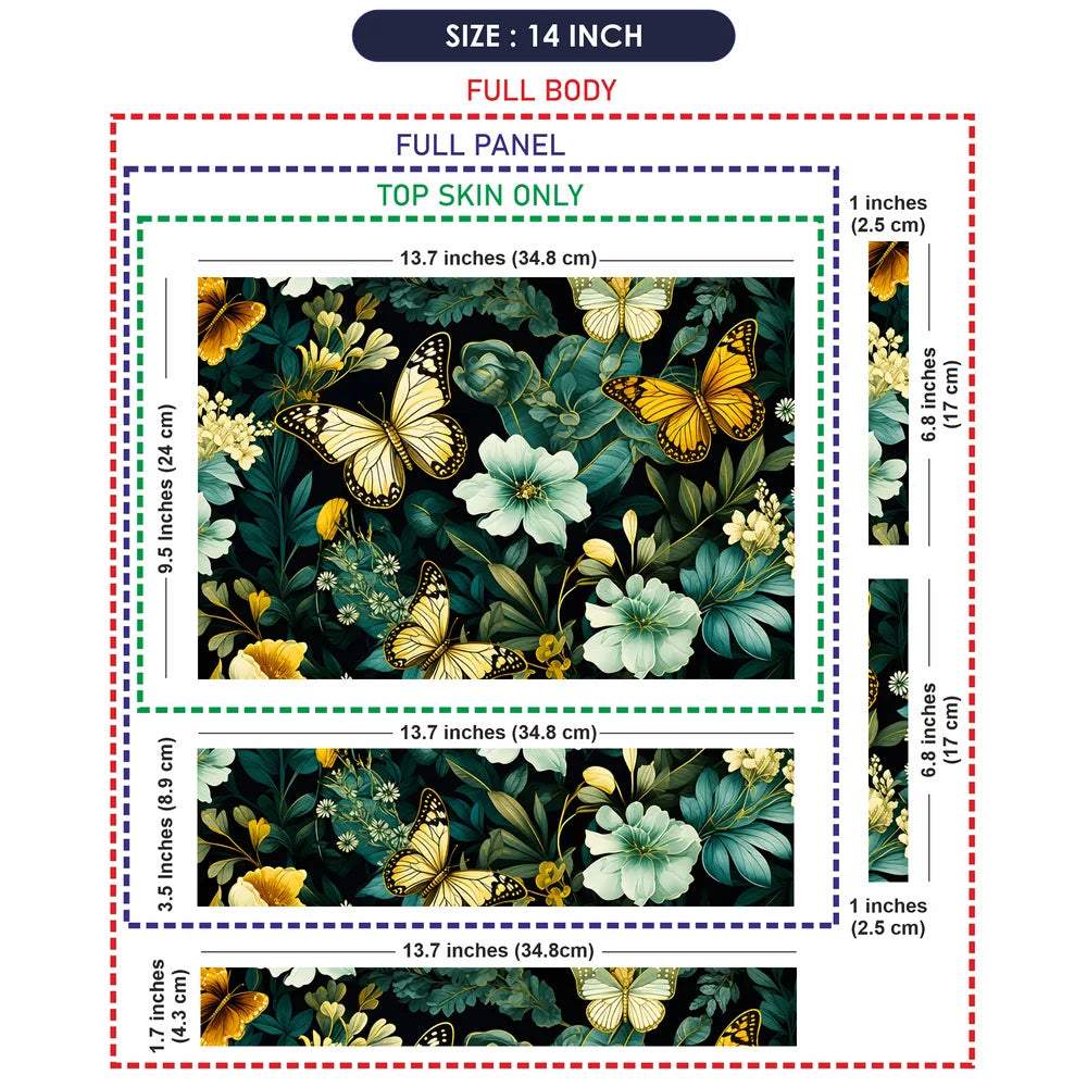 Yellow Butterflies Floral Dark Laptop Skin - View 7