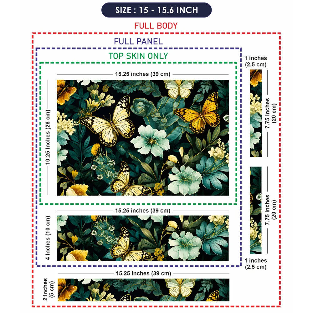 Yellow Butterflies Floral Dark Laptop Skin - View 8