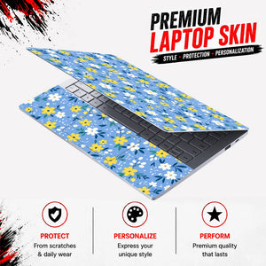 Yellow White Daisies Blue Laptop Skin - View 3
