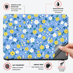 Yellow White Daisies Blue Laptop Skin - View 4