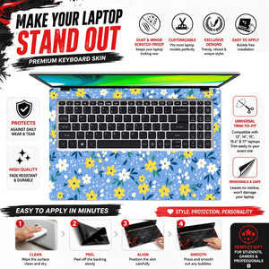 Yellow White Daisies Blue Laptop Skin - View 5