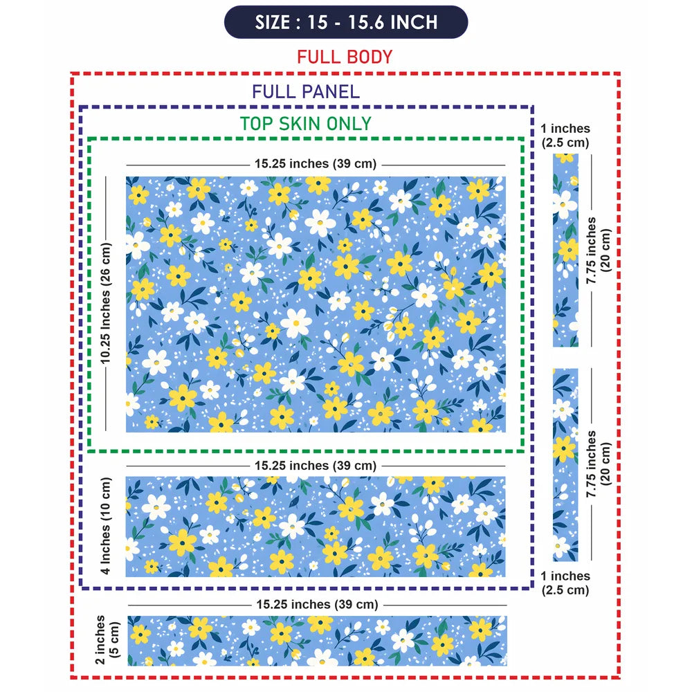 Yellow White Daisies Blue Laptop Skin - View 8