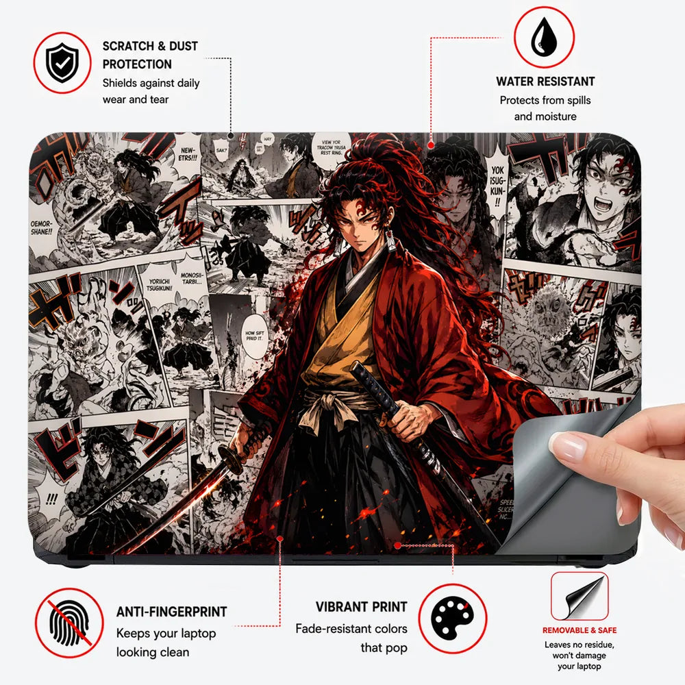 Yoriichi Manga Panels Red Laptop Skin - View 4