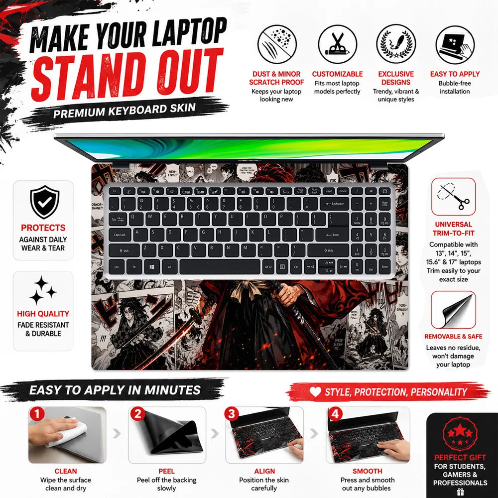 Yoriichi Manga Panels Red Laptop Skin - View 5