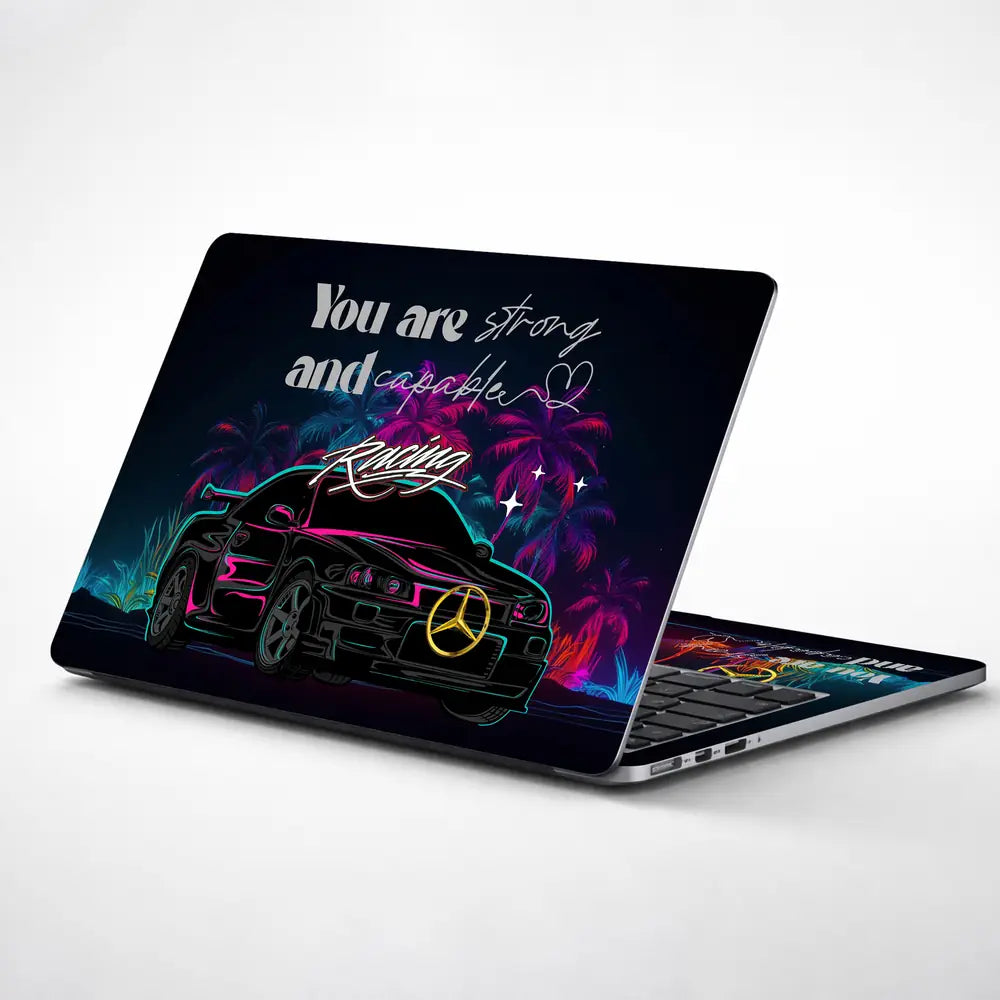 You are Strong and Capable Racing Neon Car Laptop Skin - View 1