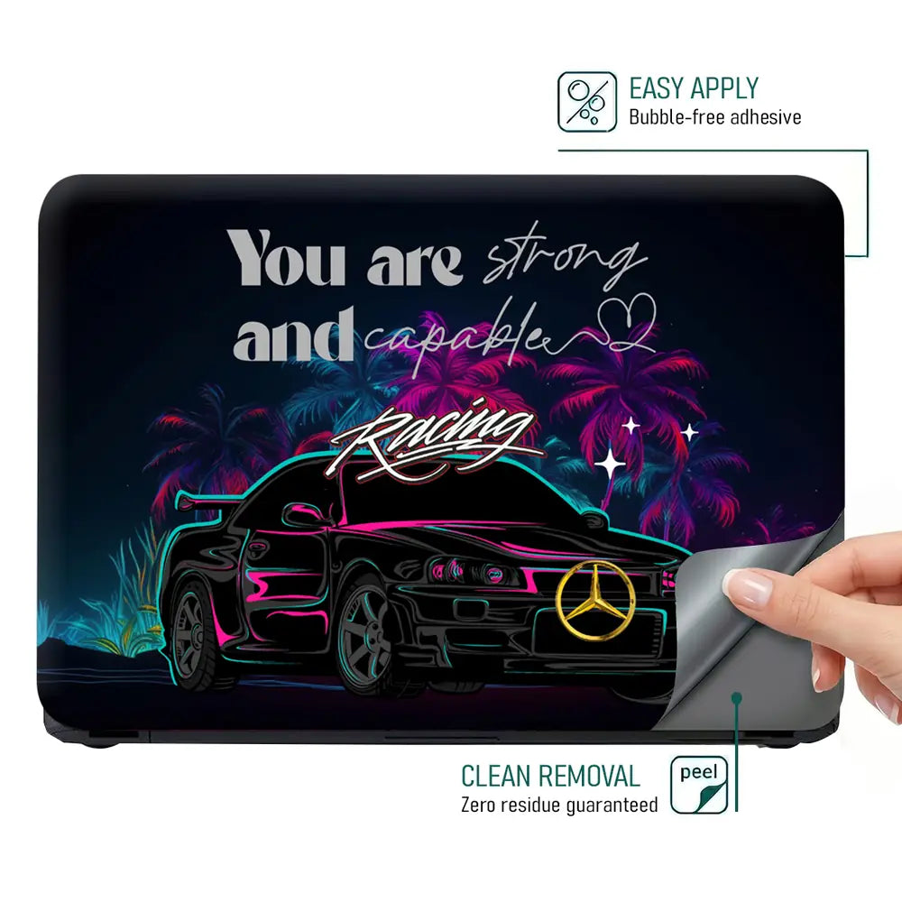 You are Strong and Capable Racing Neon Car Laptop Skin - View 4