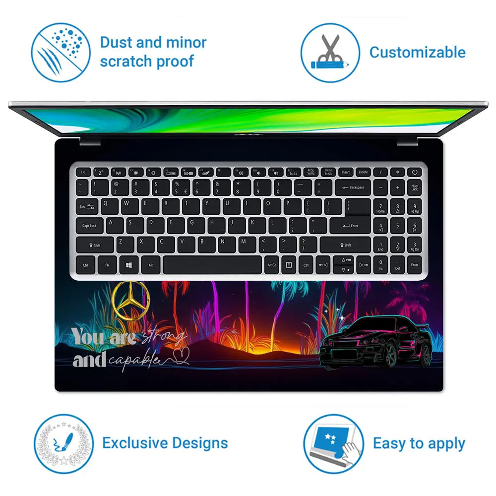 You are Strong and Capable Racing Neon Car Laptop Skin - View 5