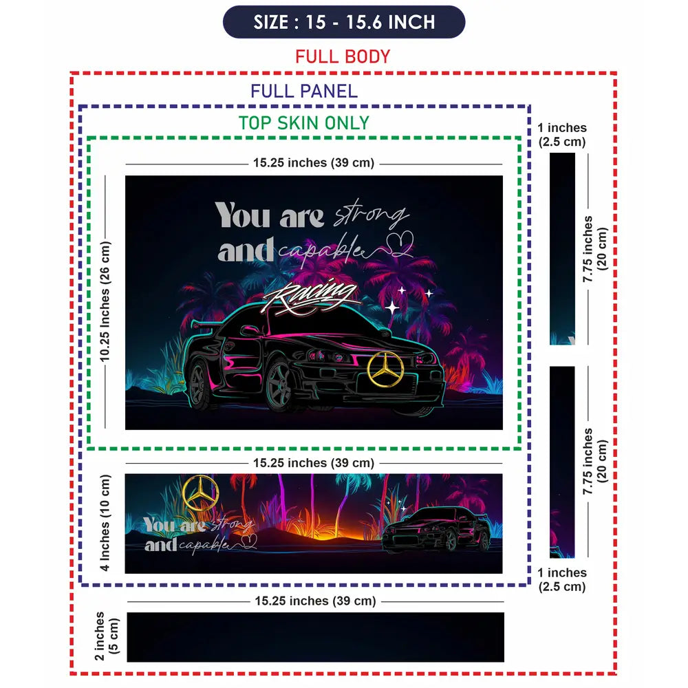 You are Strong and Capable Racing Neon Car Laptop Skin - View 8