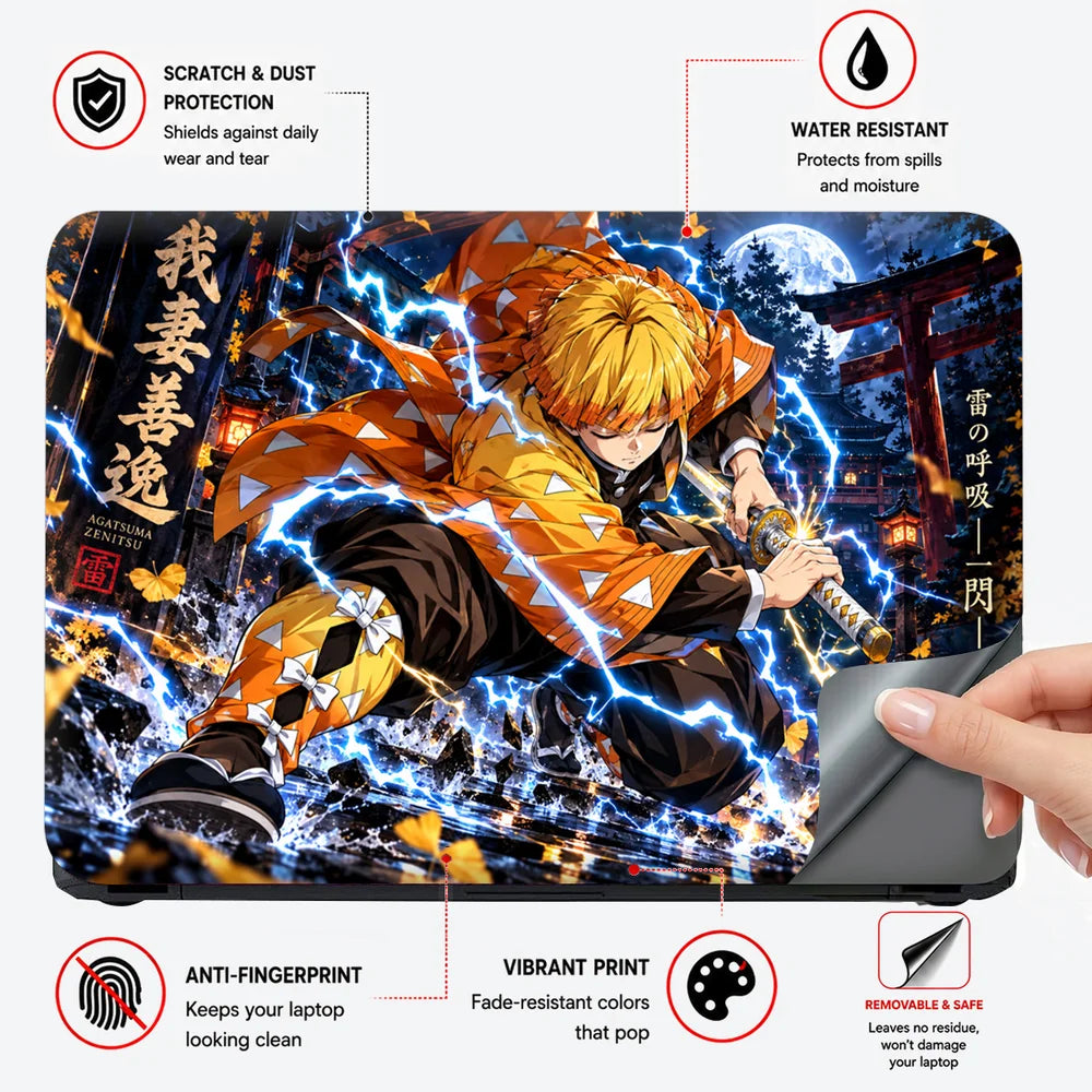 Zenitsu Thunder Breathing Shrine Laptop Skin - View 4