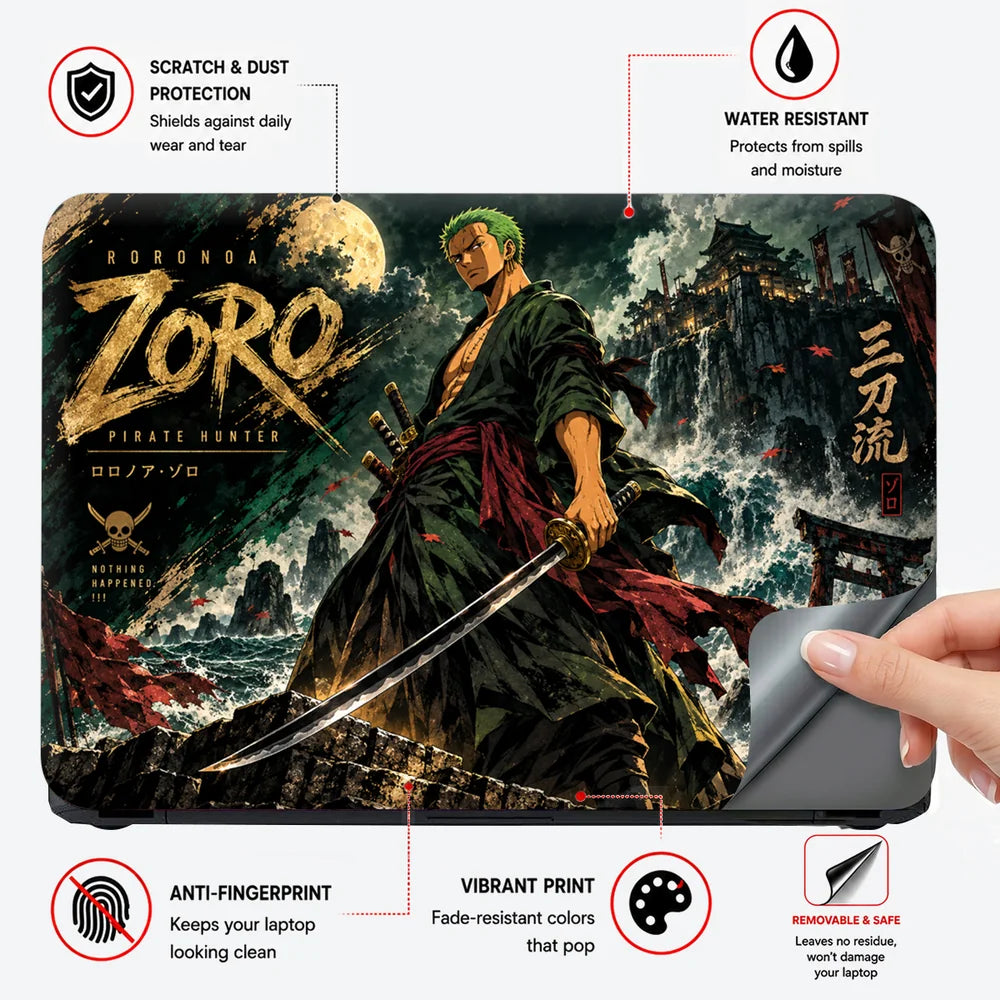 Zoro Amid Stormy Shrine Cliffs Laptop Skin - View 4