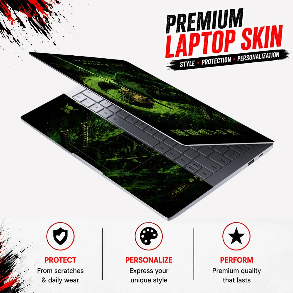 Zoro Back View Green Swirl Laptop Skin - View 3