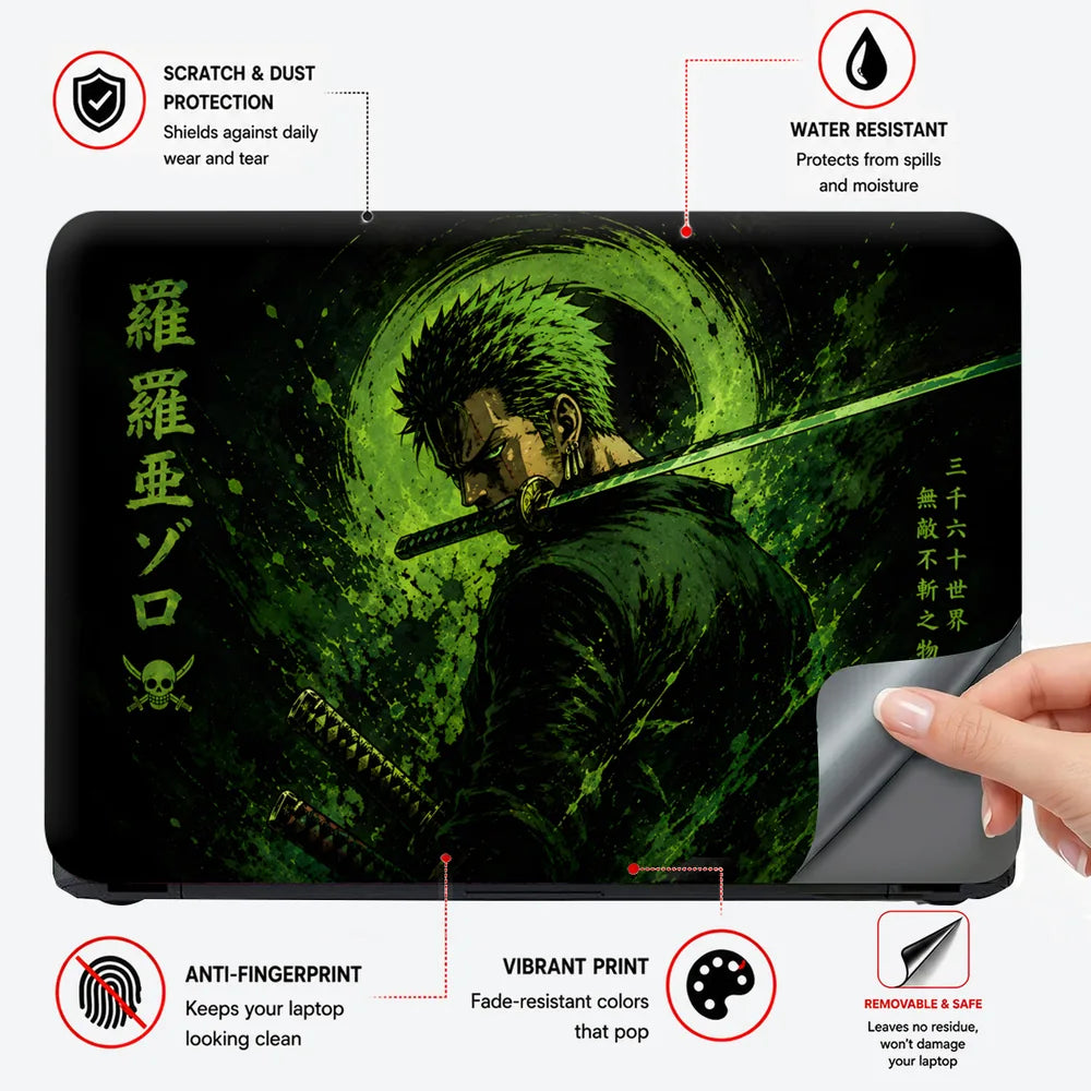 Zoro Back View Green Swirl Laptop Skin - View 4