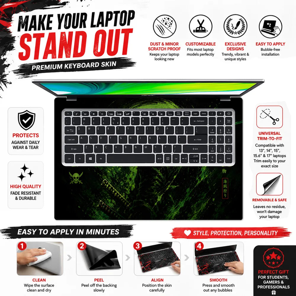 Zoro Back View Green Swirl Laptop Skin - View 5