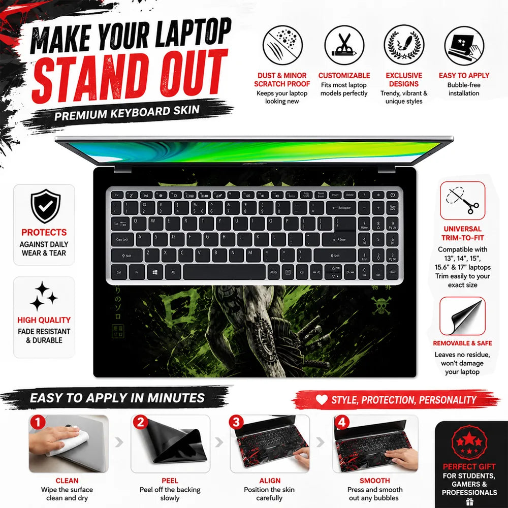 Zoro Bandana Green Kanji Laptop Skin - View 5