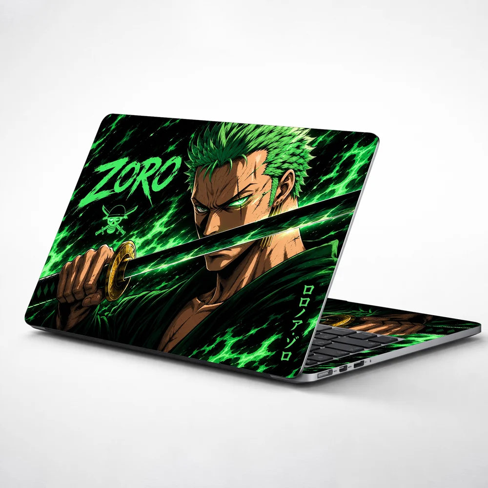 Zoro Green Flame Katana Laptop Skin - View 1