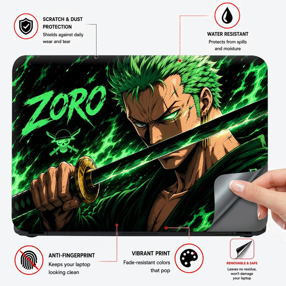 Zoro Green Flame Katana Laptop Skin - View 4