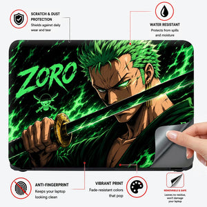 Zoro Green Flame Katana Laptop Skin - View 4
