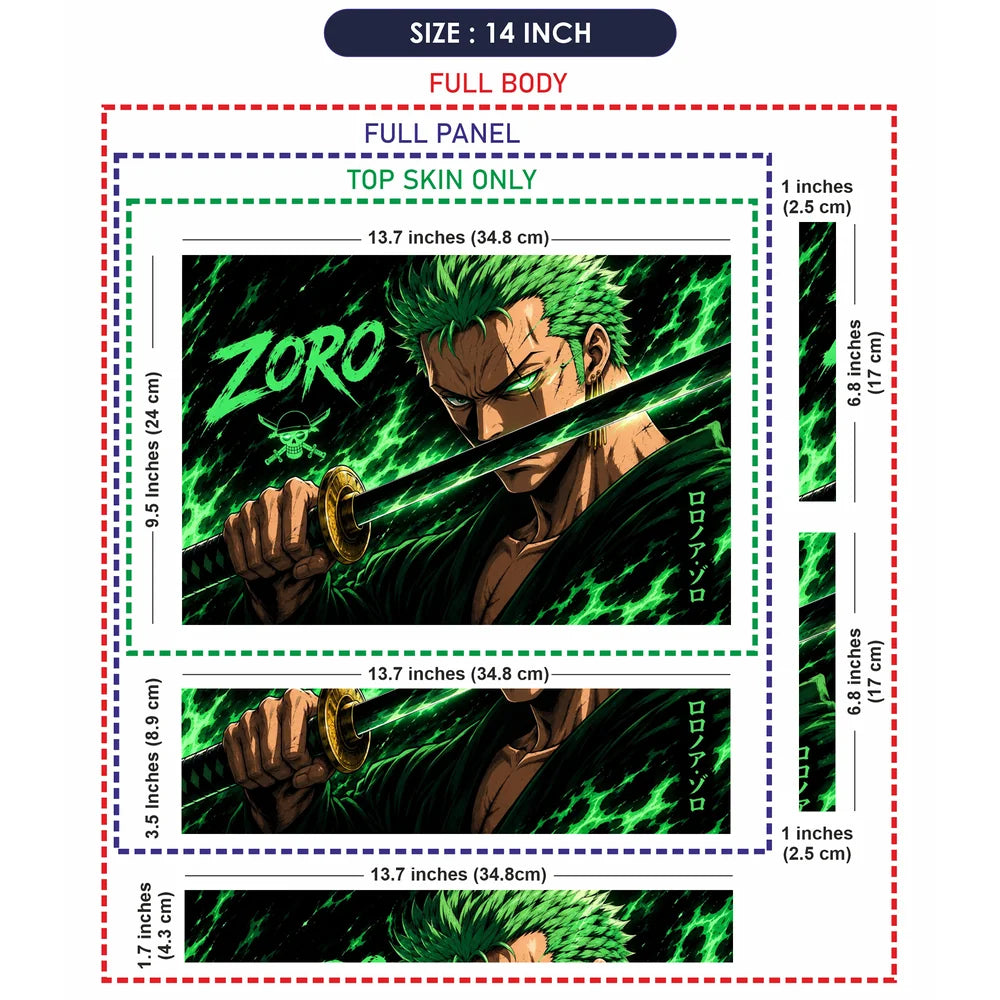Zoro Green Flame Katana Laptop Skin - View 7