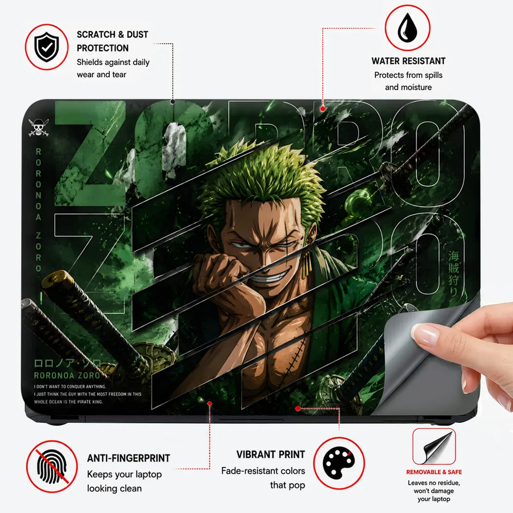 Zoro Grin Sword Slash Quote Laptop Skin - View 4