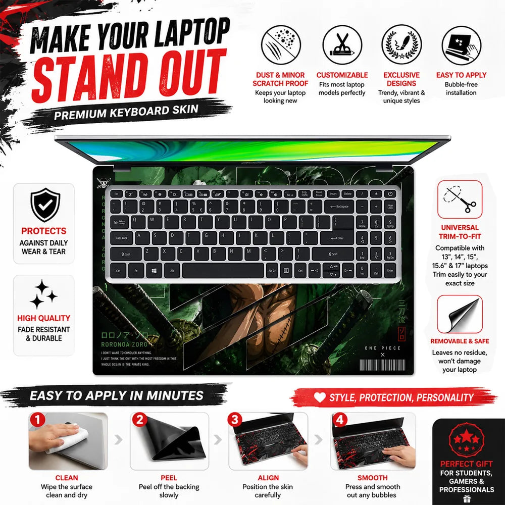 Zoro Grin Sword Slash Quote Laptop Skin - View 5