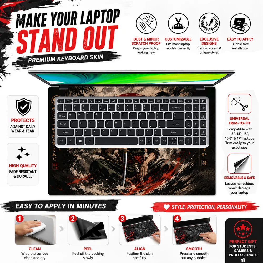 Zoro Ink Wash Red Sun Bamboo Laptop Skin - View 5