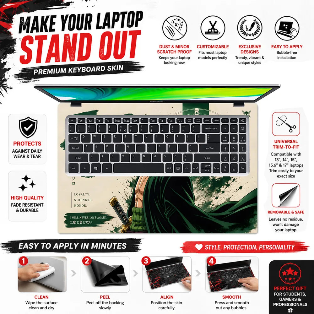 Zoro Never Lose Again Look Up Laptop Skin - View 5