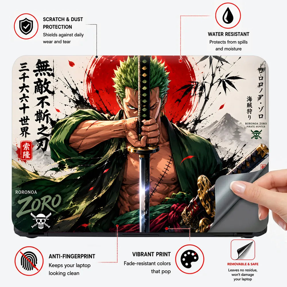 Zoro Red Sun Bamboo Swords Laptop Skin - View 4