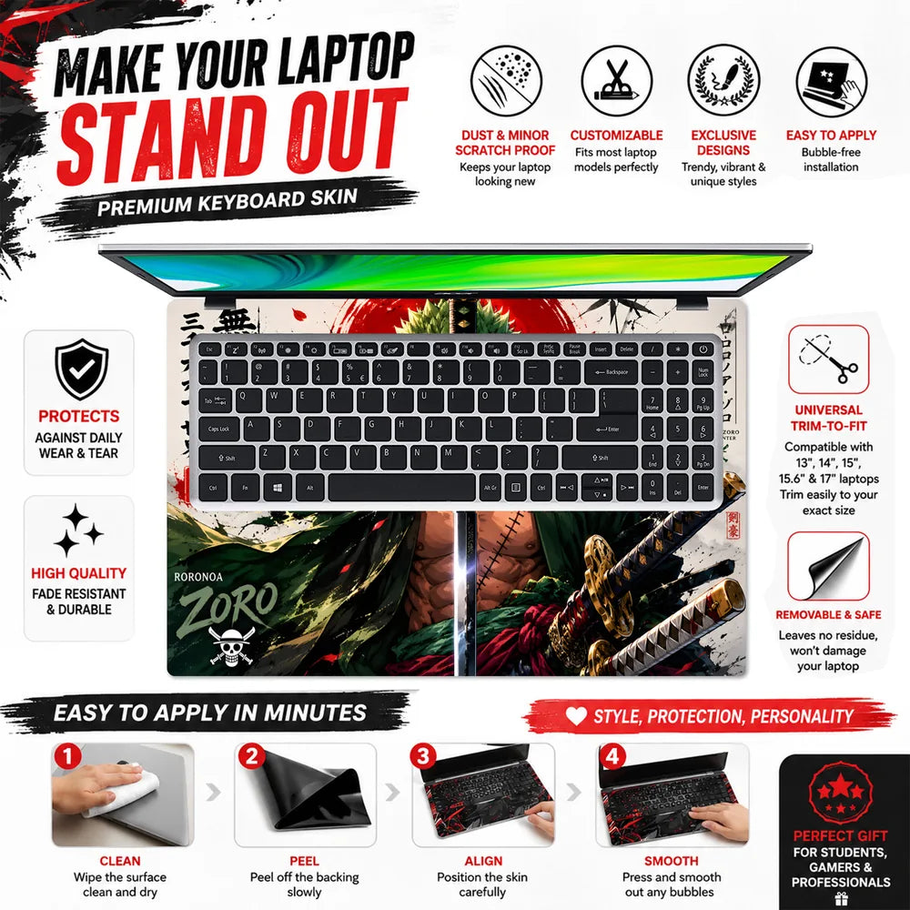 Zoro Red Sun Bamboo Swords Laptop Skin - View 5