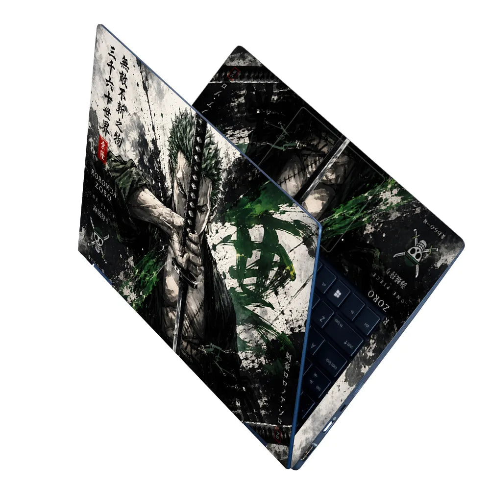 Zoro Sword Green Splash Kanji Laptop Skin - View 2