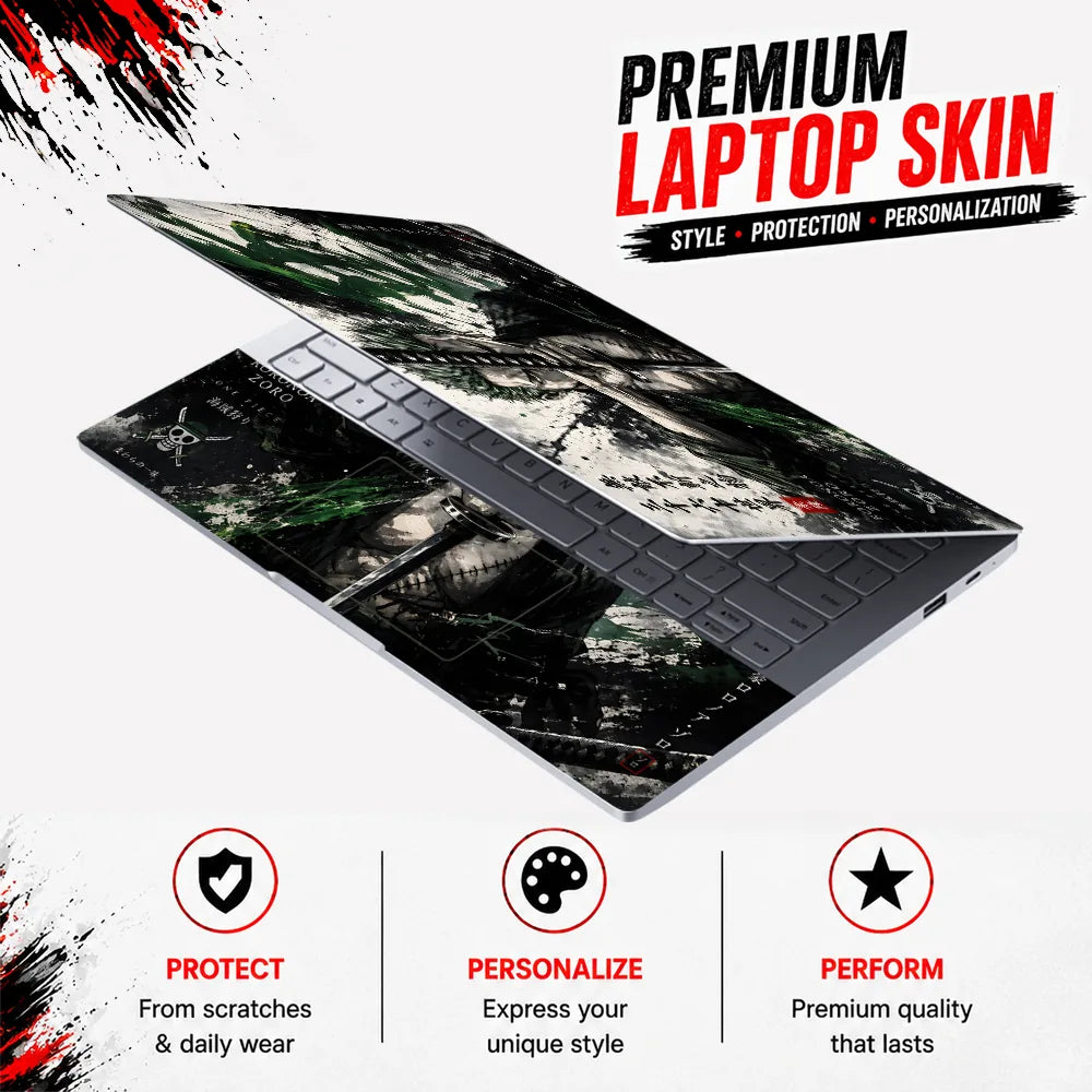 Zoro Sword Green Splash Kanji Laptop Skin - View 3
