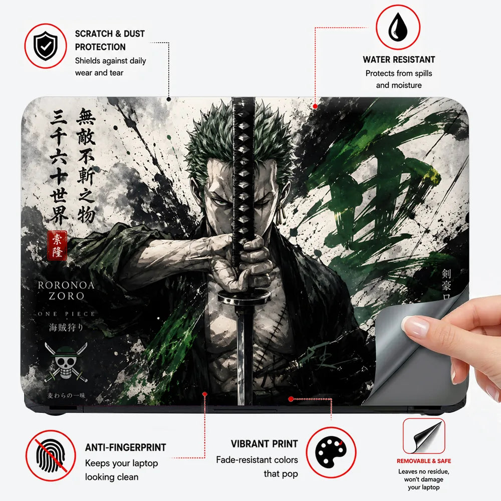 Zoro Sword Green Splash Kanji Laptop Skin - View 4