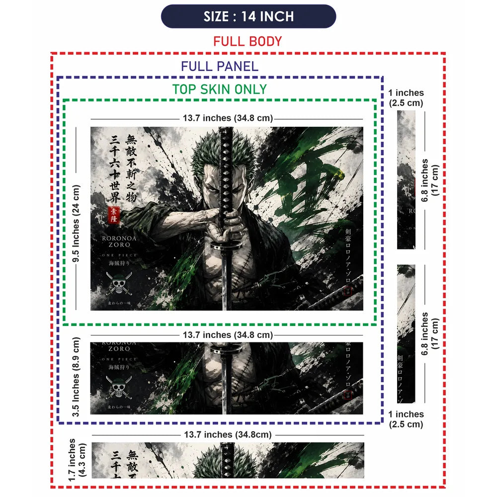 Zoro Sword Green Splash Kanji Laptop Skin - View 7