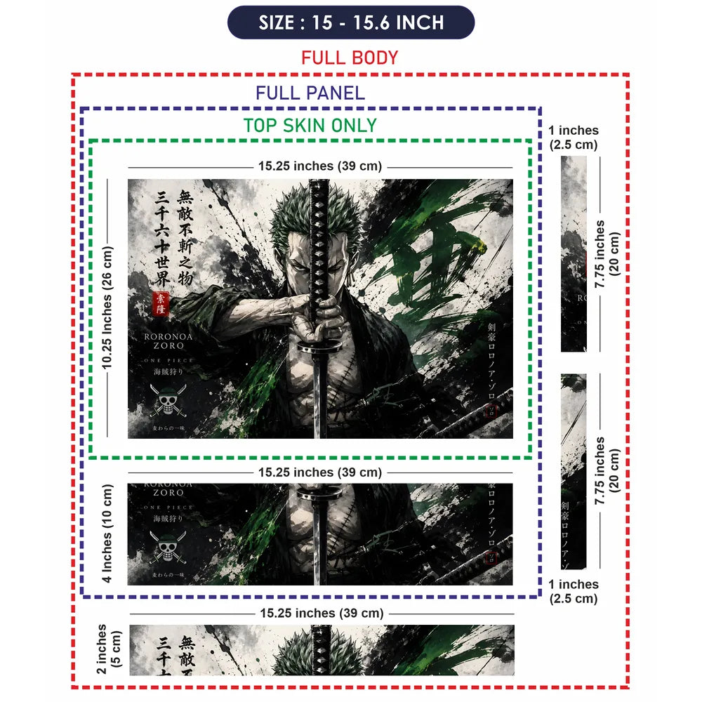 Zoro Sword Green Splash Kanji Laptop Skin - View 8