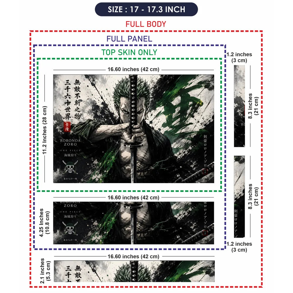 Zoro Sword Green Splash Kanji Laptop Skin - View 9