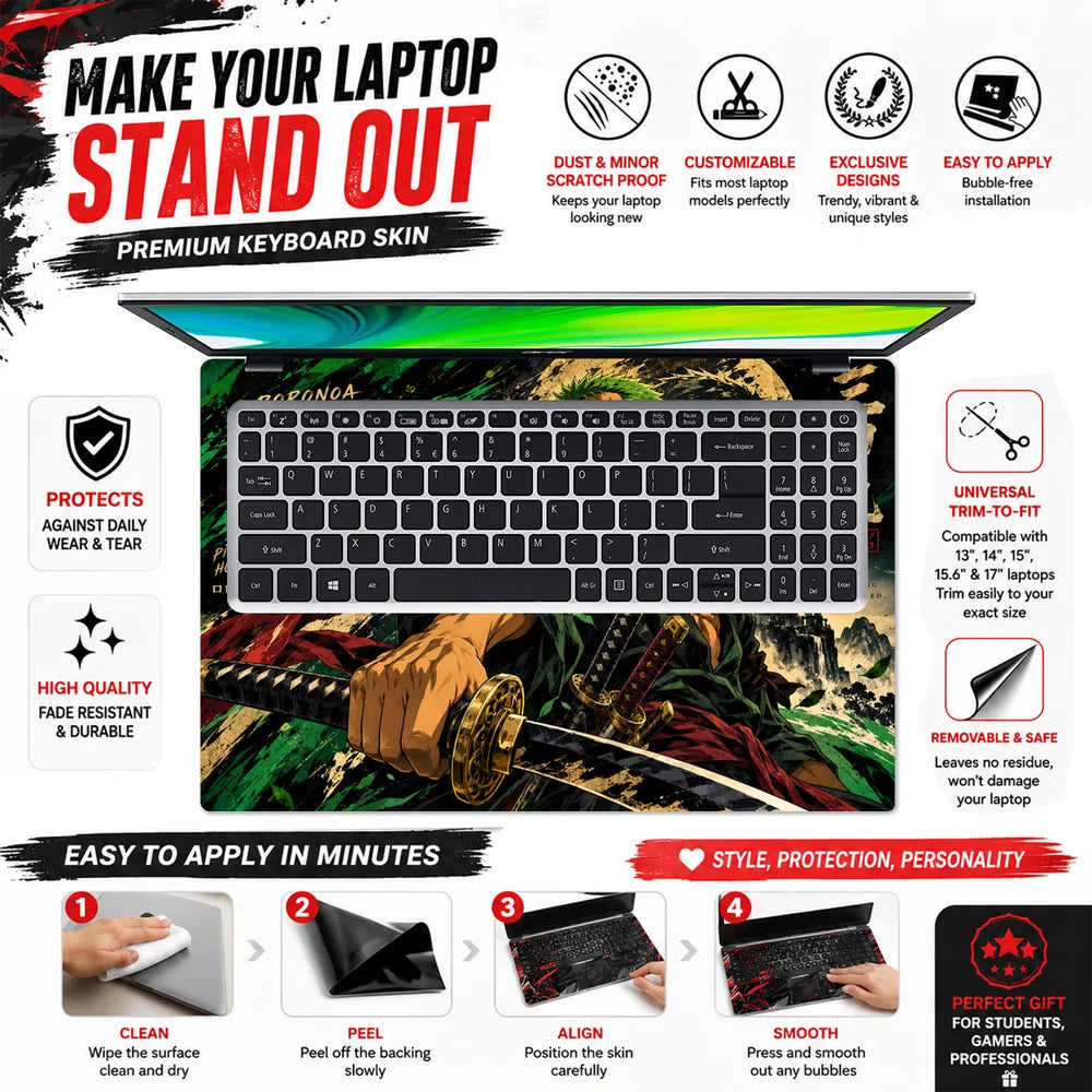 Zoro Three-Sword Inkstorm Laptop Skin - View 5
