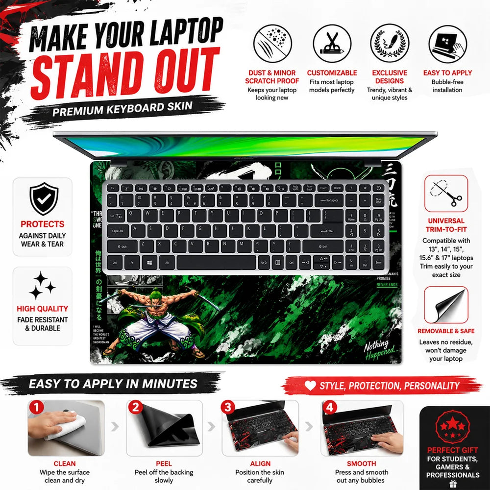 Zoro Three Swords Stance Laptop Skin - View 5