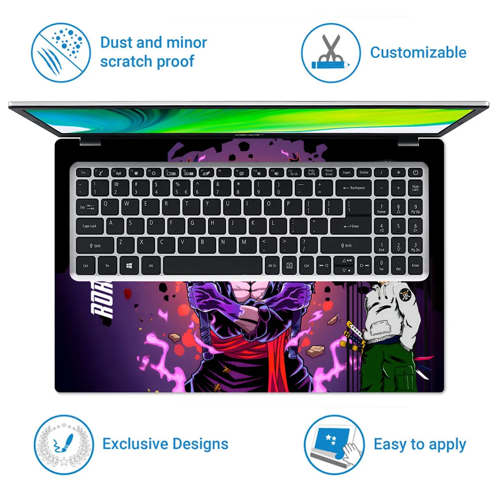 Zoro Triple Sword Purple Neon Laptop Skin - View 5