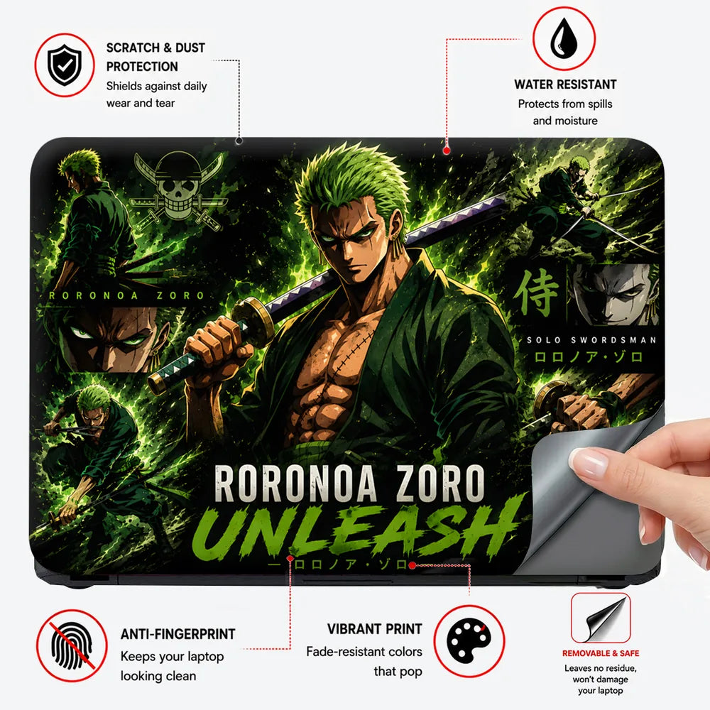 Zoro Unleash Green Panels Laptop Skin - View 4