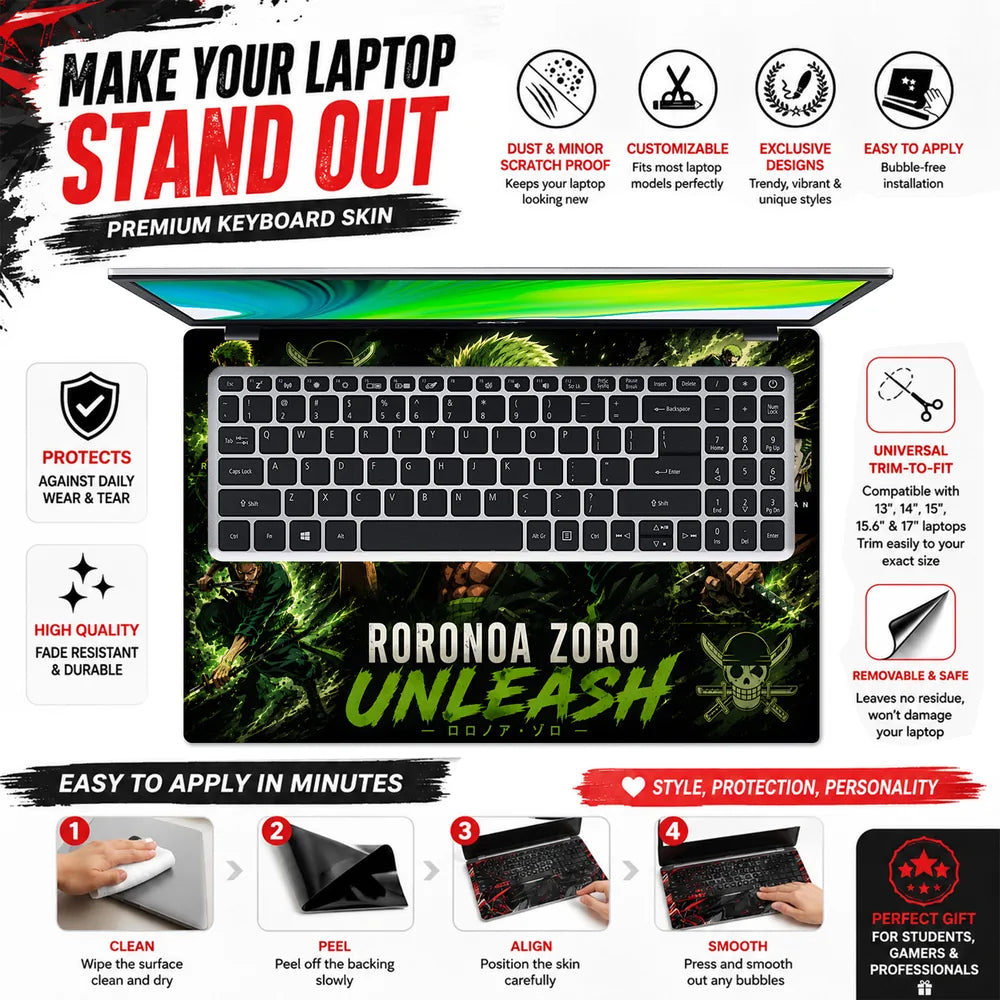 Zoro Unleash Green Panels Laptop Skin - View 5